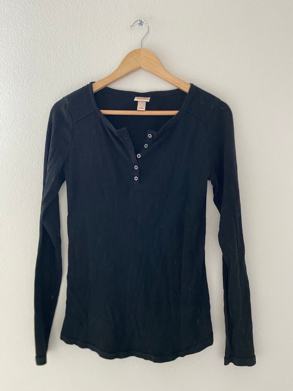Mossimo Supply Co Black Ribbed Henley Long Sleeve Top Size L Y2K 2000s